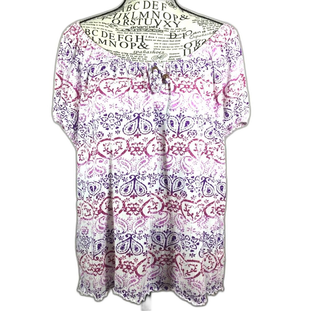 Pastel peasant cotton top wench milkmaid tie front beads paisley pattern fairy L